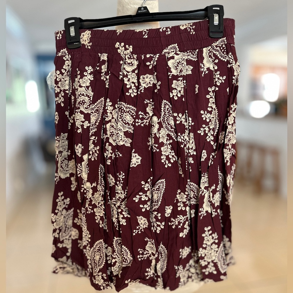 Red Cream Mini Skater Skirt with Pleats